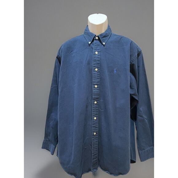 VTG Ralph Lauren Blake Men Navy Blue Button Down Long Sleeve Shirt Sz L EUC - Picture 1 of 5